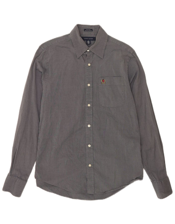 Camisa masculina Tommy Hilfiger Custom Fit pequena algodão azul marinho