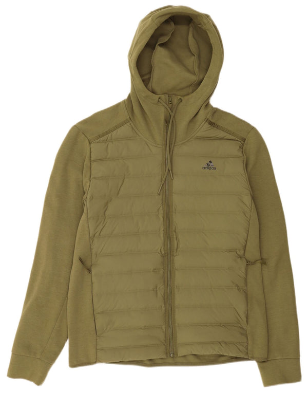 Suéter Adidas masculino com capuz e zíper grande verde poliéster esportivo