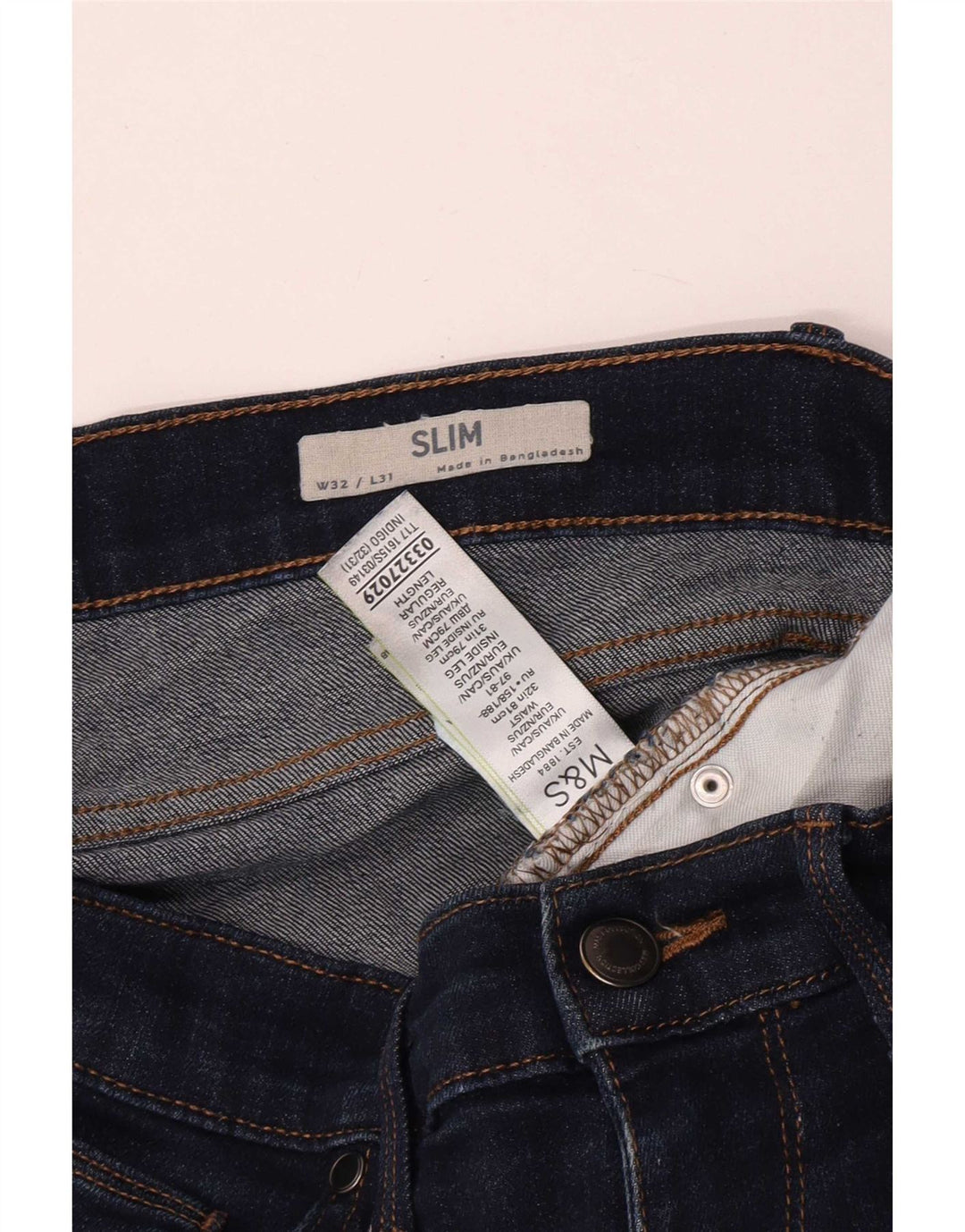 Marks & Spencer Mens Slim Jeans W32 L31 Azul Marinho Algodão