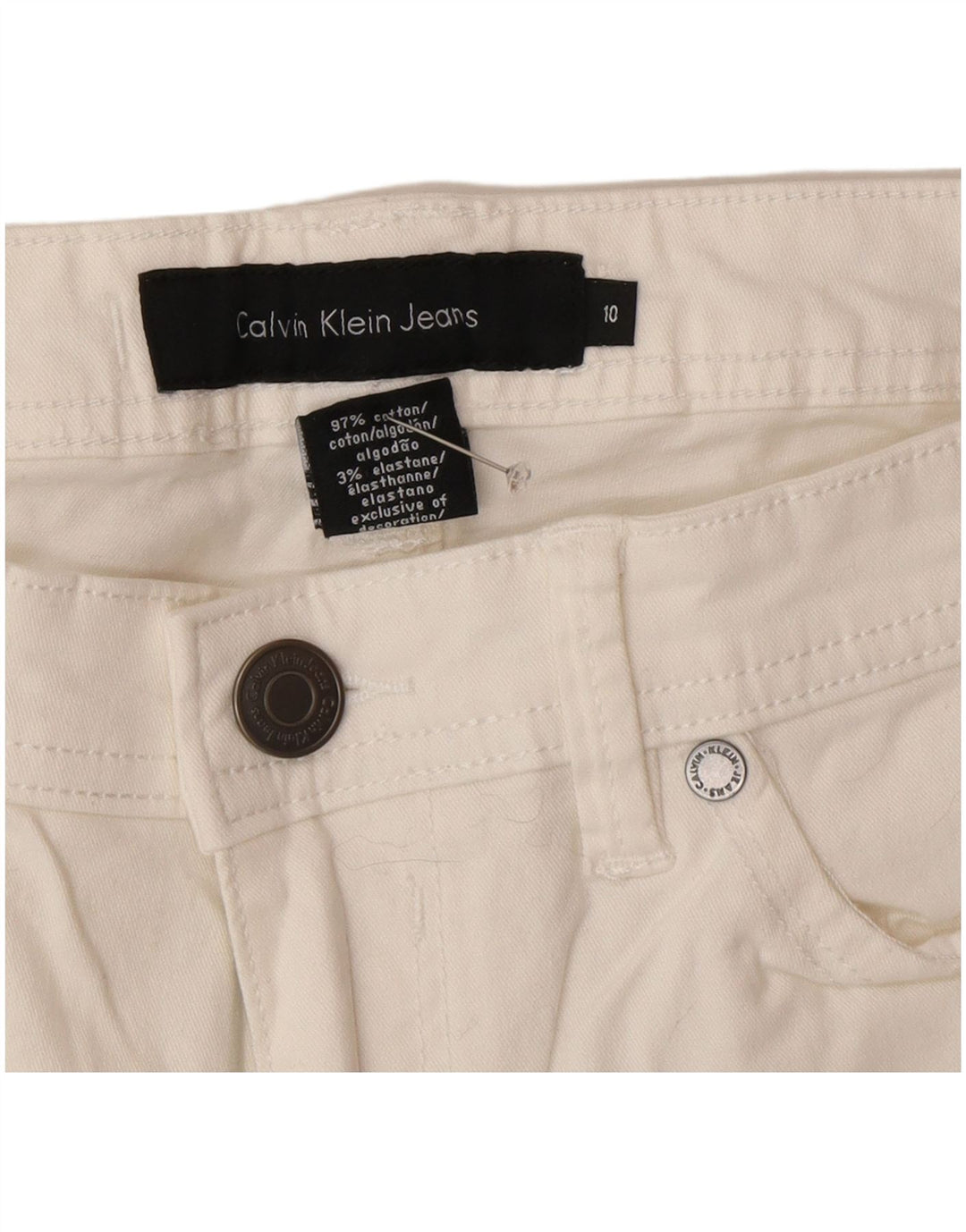 Calça jeans feminina Calvin Klein reta US 10 médio W30 L26 algodão branco