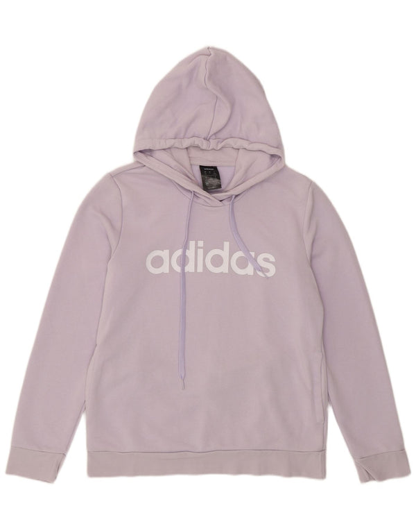 ADIDAS Womens Graphic Hoodie Jumper UK 12/14 Médio Roxo Algodão