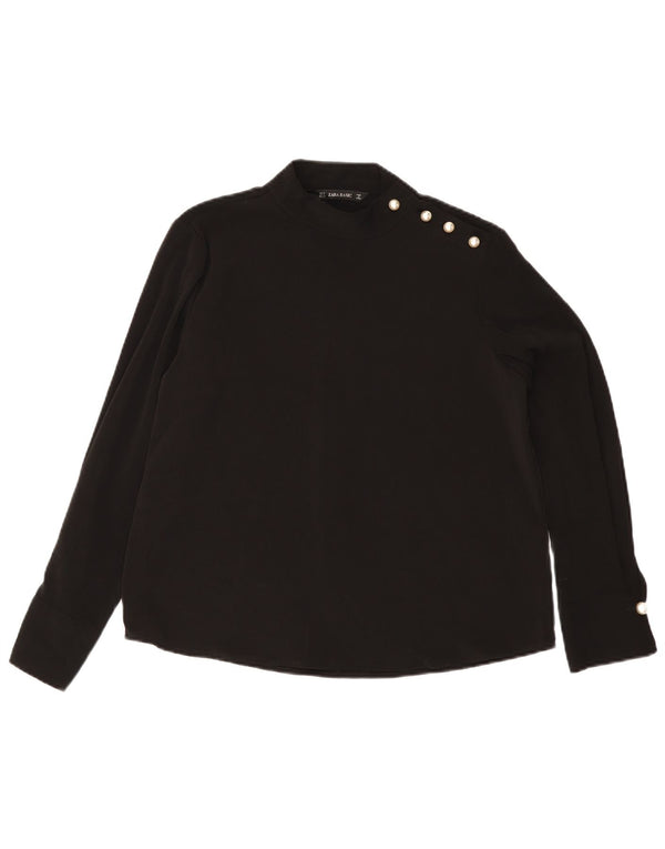 Blusa feminina de manga comprida Zara UK 14 poliéster preto médio