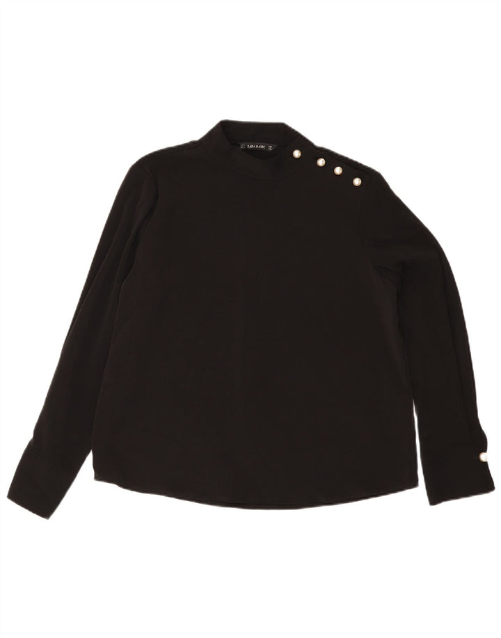 Blusa feminina de manga comprida Zara UK 14 poliéster preto médio