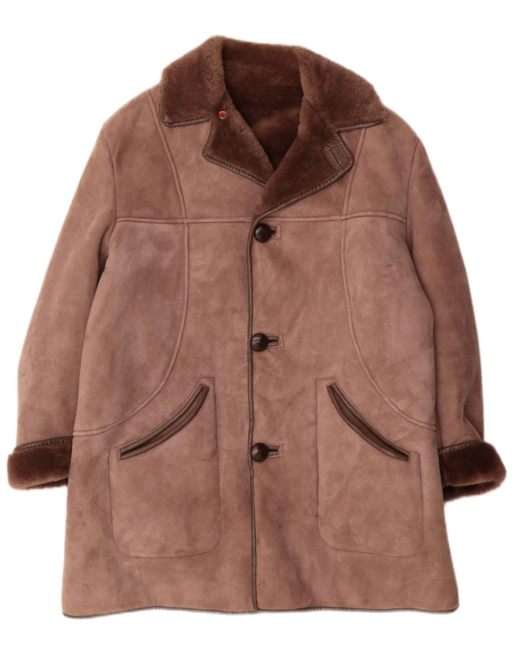 Sobretudo masculino Nurseys Shearling Reino Unido 36 pele de carneiro marrom pequena