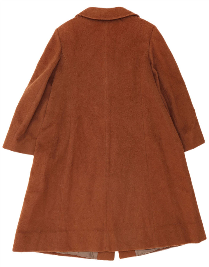 Sobretudo feminino vintage Reino Unido 14 lã virgem marrom médio