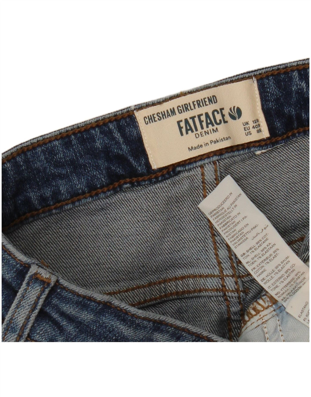 Calça jeans feminina Fat Face Chesham Girlfriend Slim UK 12 médio W32 L27 azul