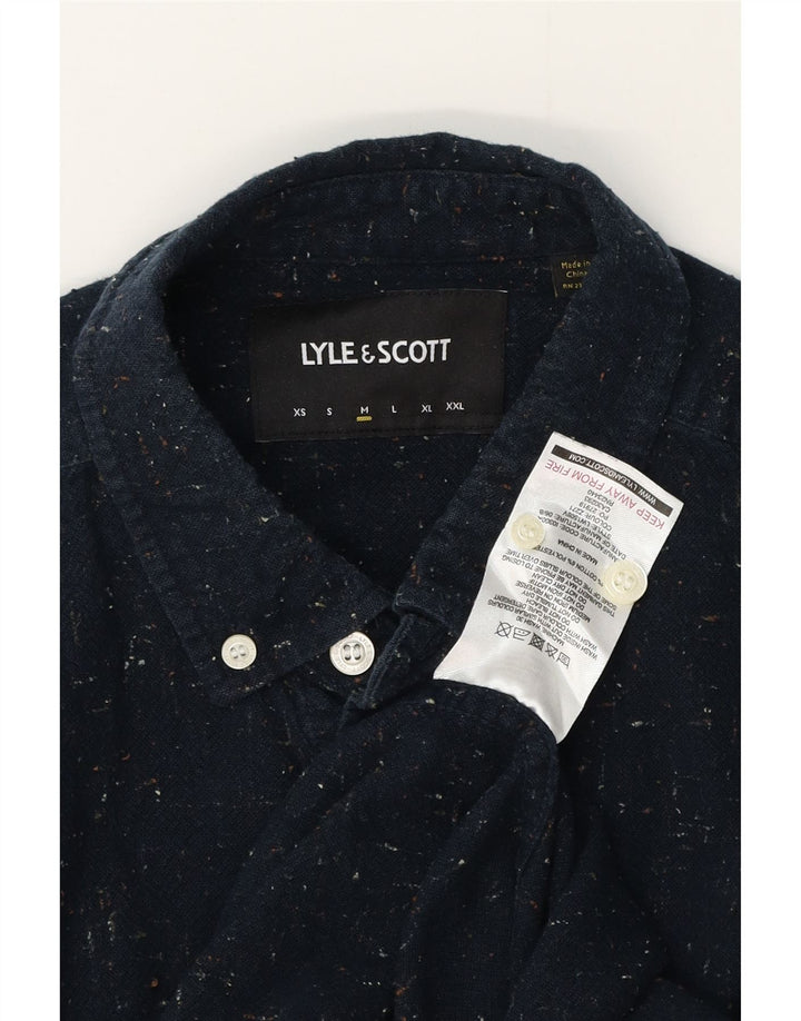Camisa masculina LYLE & SCOTT de algodão manchado azul marinho médio
