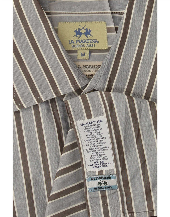 Camisa masculina La Martina de algodão listrado azul médio