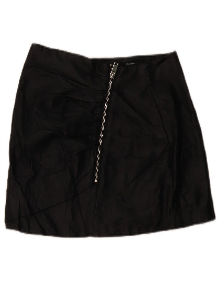 Mini saia feminina de couro BERSHKA XS W24 preta