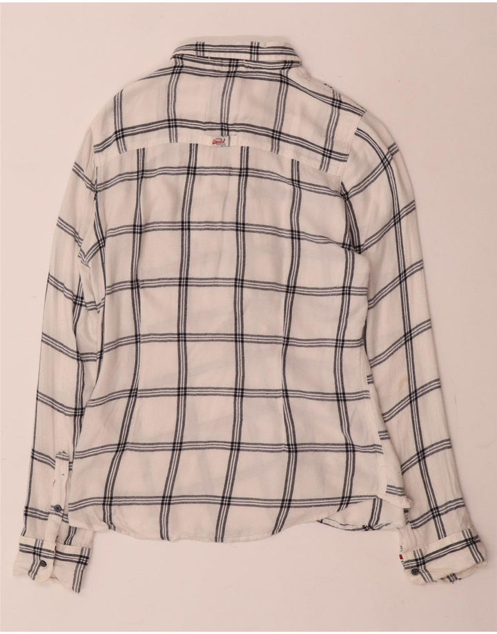 Camisa feminina Superdry de flanela Boyfriend UK 14 média branca xadrez viscose