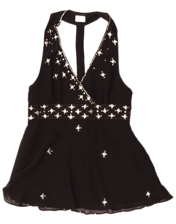 Oasis Womens Halter Top UK 12 Medium Black Silk