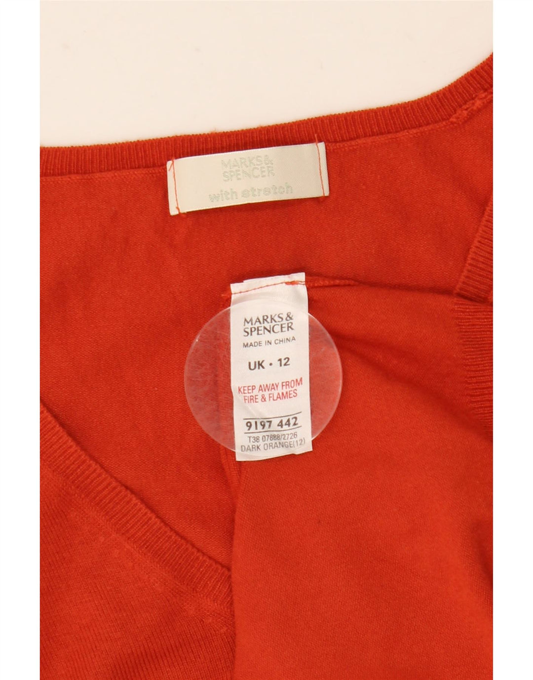Suéter feminino Marks & Spencer manga 3/4 com decote em V Reino Unido 12 médio laranja
