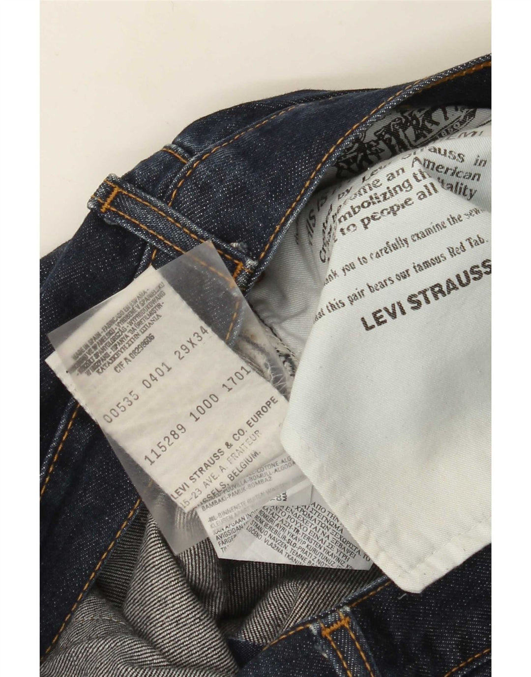 Calça jeans reta feminina Levi's desgastada W29 L34 algodão azul marinho