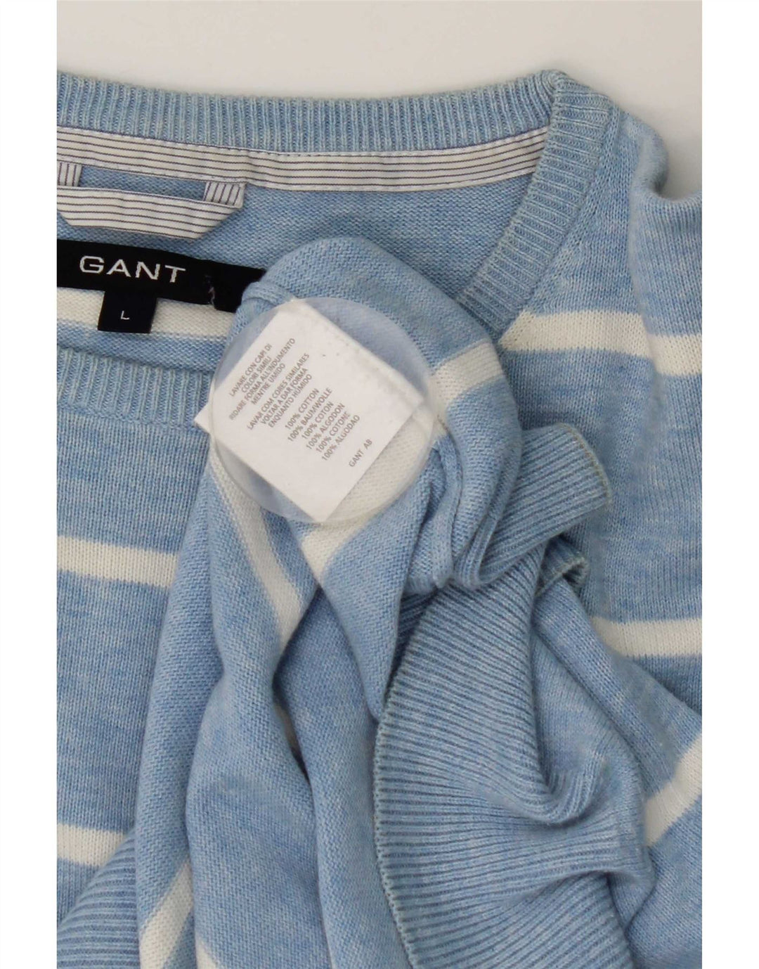 Gant Suéter masculino com gola redonda, grande algodão listrado azul