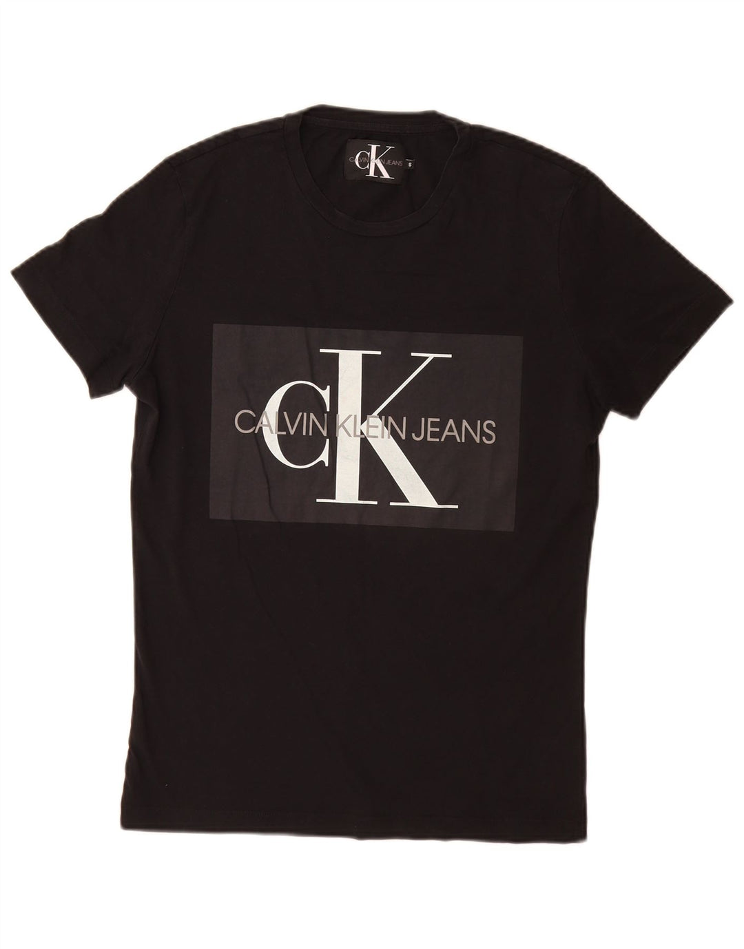 Calvin Klein Jeans Camiseta masculina gráfica top pequeno algodão preto