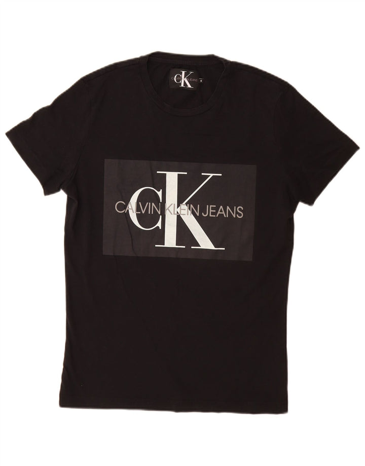 Calvin Klein Jeans Camiseta masculina gráfica top pequeno algodão preto