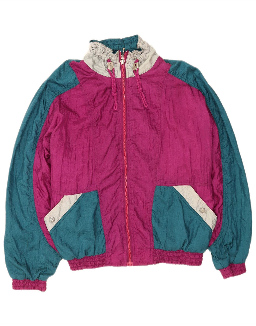 Jaqueta de agasalho feminino vintage de grandes dimensões, pequeno, rosa, colorblock, nylon