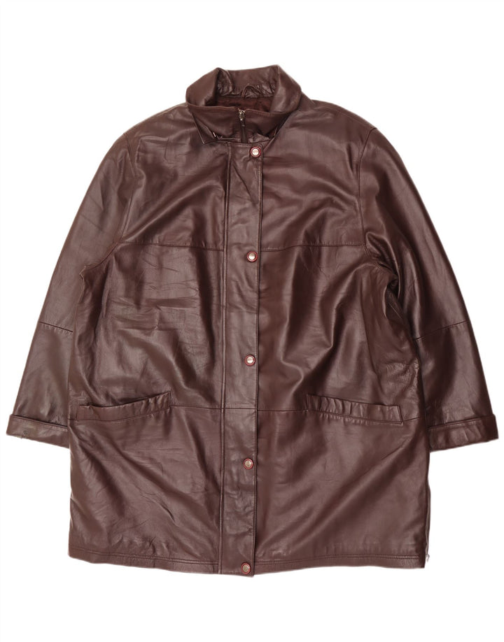 Casaco de couro feminino vintage UK 20 2XL couro marrom