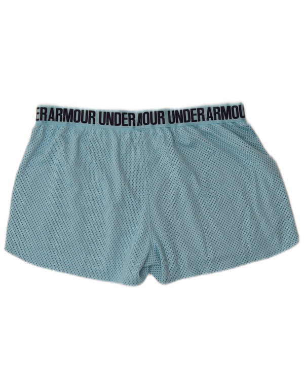 Shorts esportivos femininos Under Armour Heat Gear Graphic UK 14 grandes azuis manchados