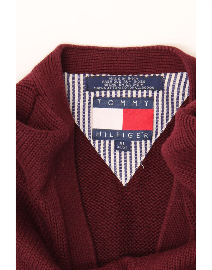 Suéter masculino TOMMY HILFIGER com decote em V XL algodão borgonha