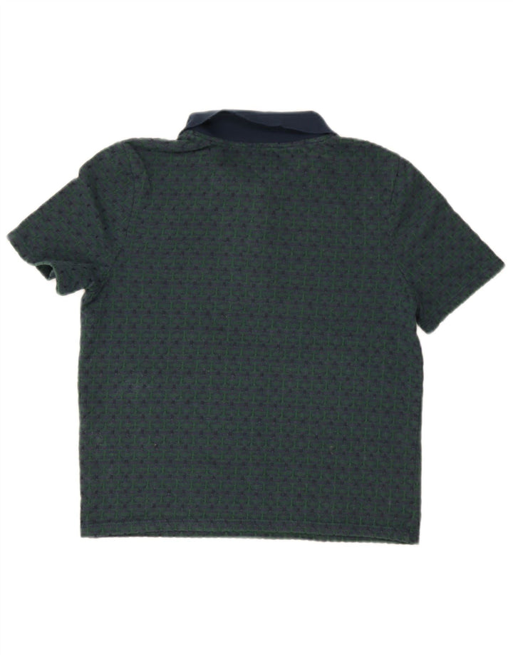 Camisa polo feminina Zara UK 10 poliéster geométrico azul marinho pequeno