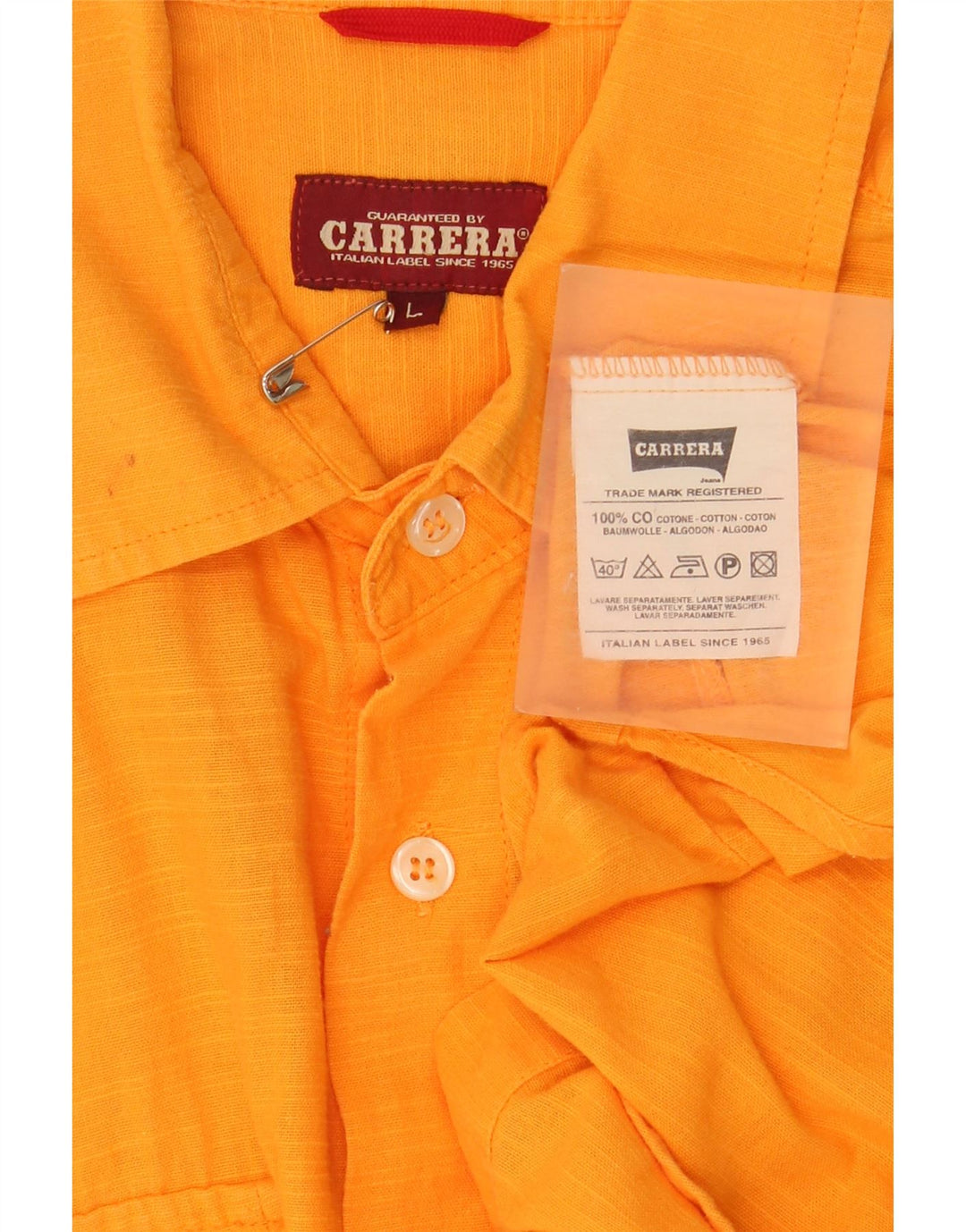 Camisa masculina Carrera de manga curta grande algodão manchado laranja