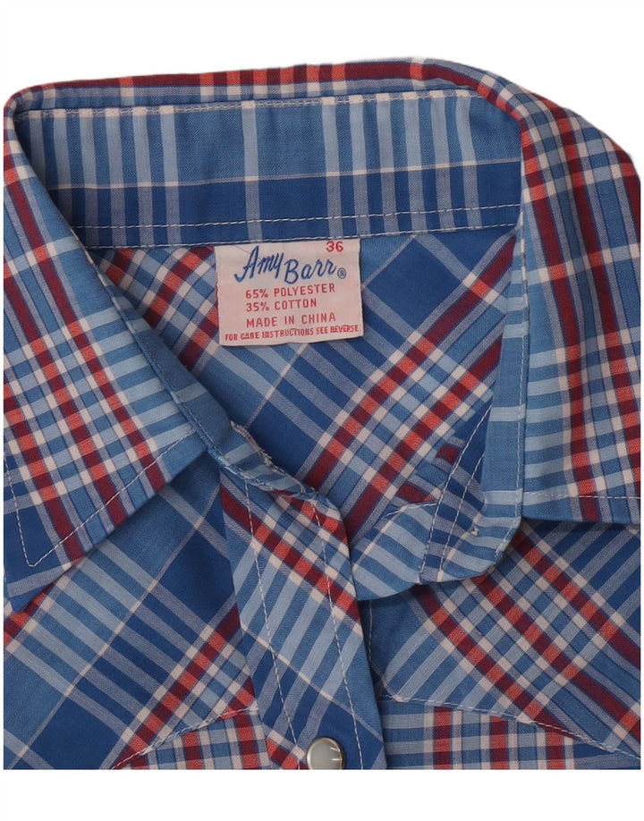 Camisa feminina ocidental Amy Barr tamanho 36 poliéster xadrez azul pequeno