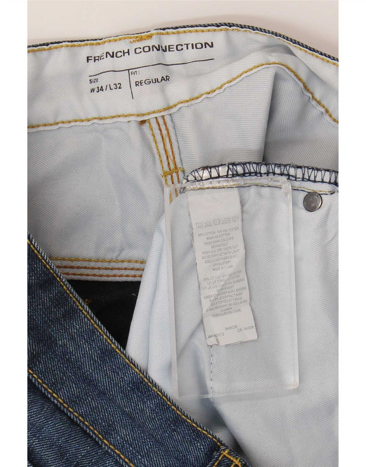 French Connection Masculino Regular Fit Jeans Reto W34 L32 Azul Marinho Algodão