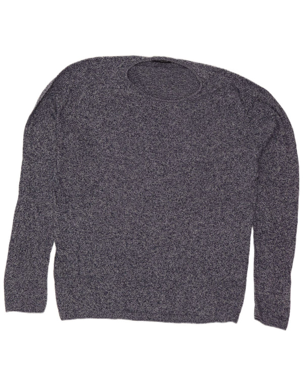 Suéter masculino ZARA com gola redonda, grande algodão manchado azul marinho
