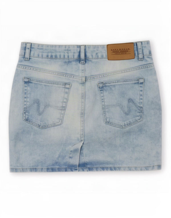 Saia jeans feminina Zara EU 38 pequena W28 algodão azul