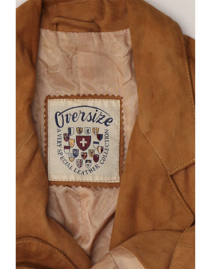 Jaqueta blazer feminina vintage de camurça com 3 botões Reino Unido 14 couro bege médio