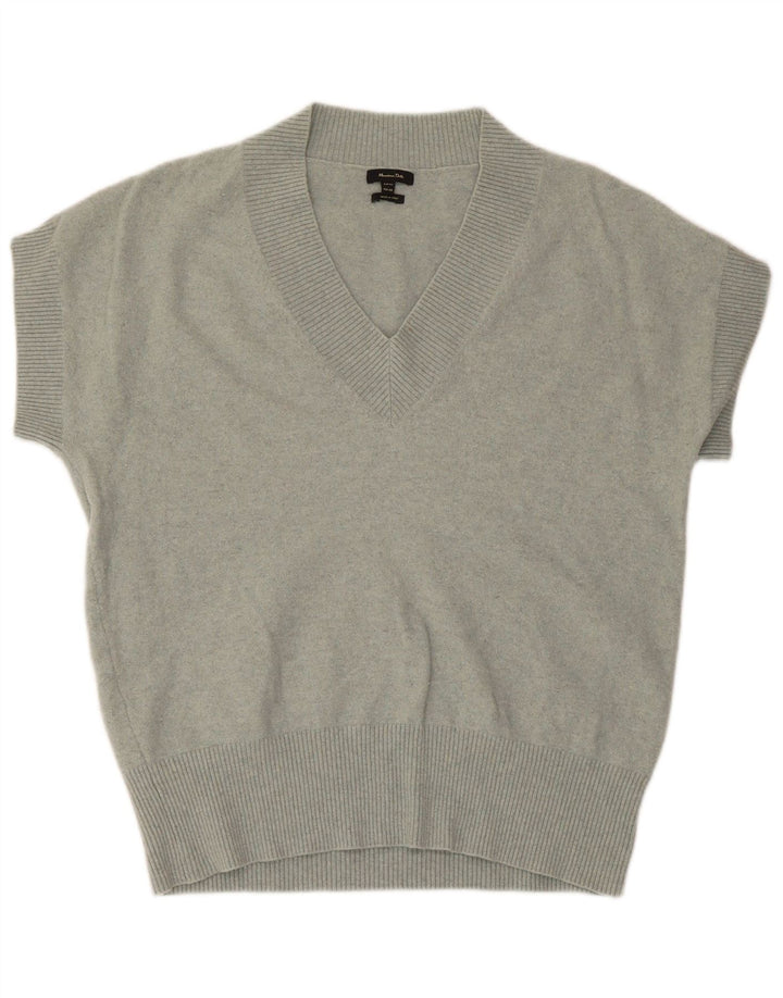 Suéter feminino Massimo Dutti manga curta com decote em V Reino Unido 14 médio verde