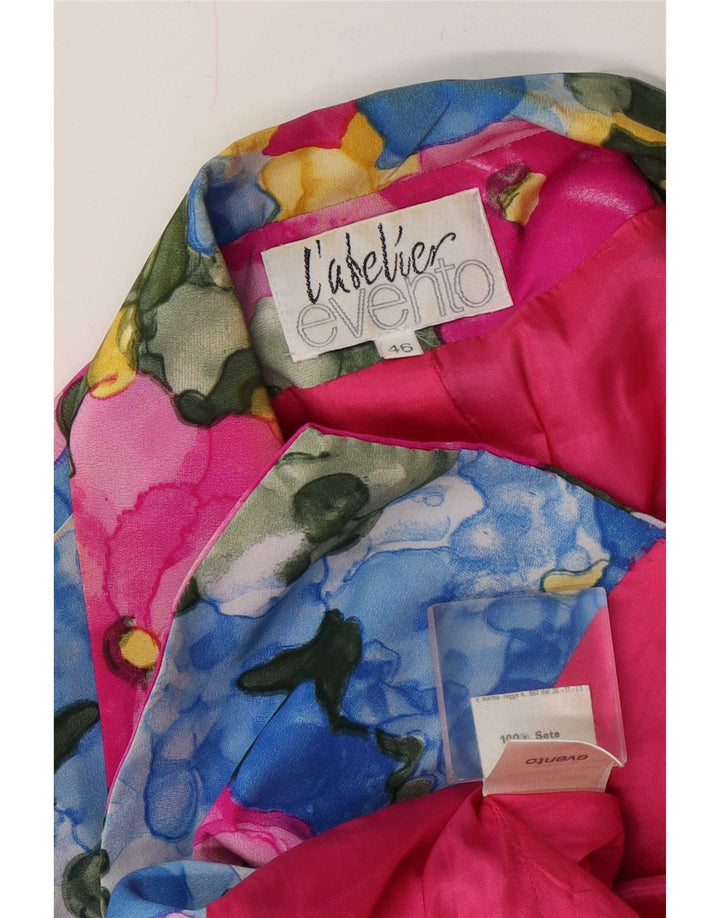 Jaqueta blazer feminina vintage com 1 botão IT 46 grande seda floral multicolorida