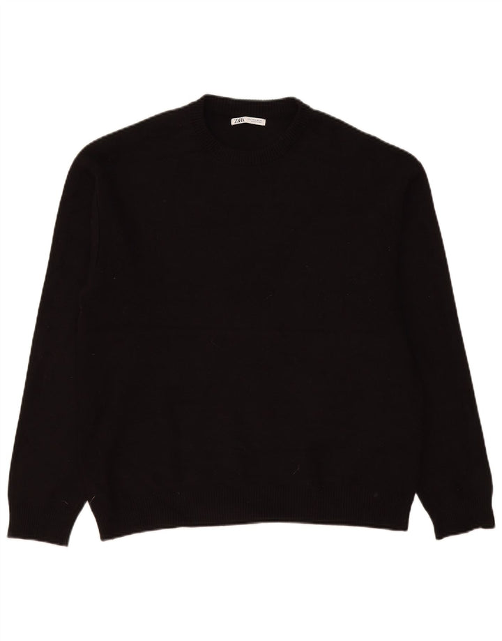 Zara Suéter masculino com gola redonda, grande viscose preta