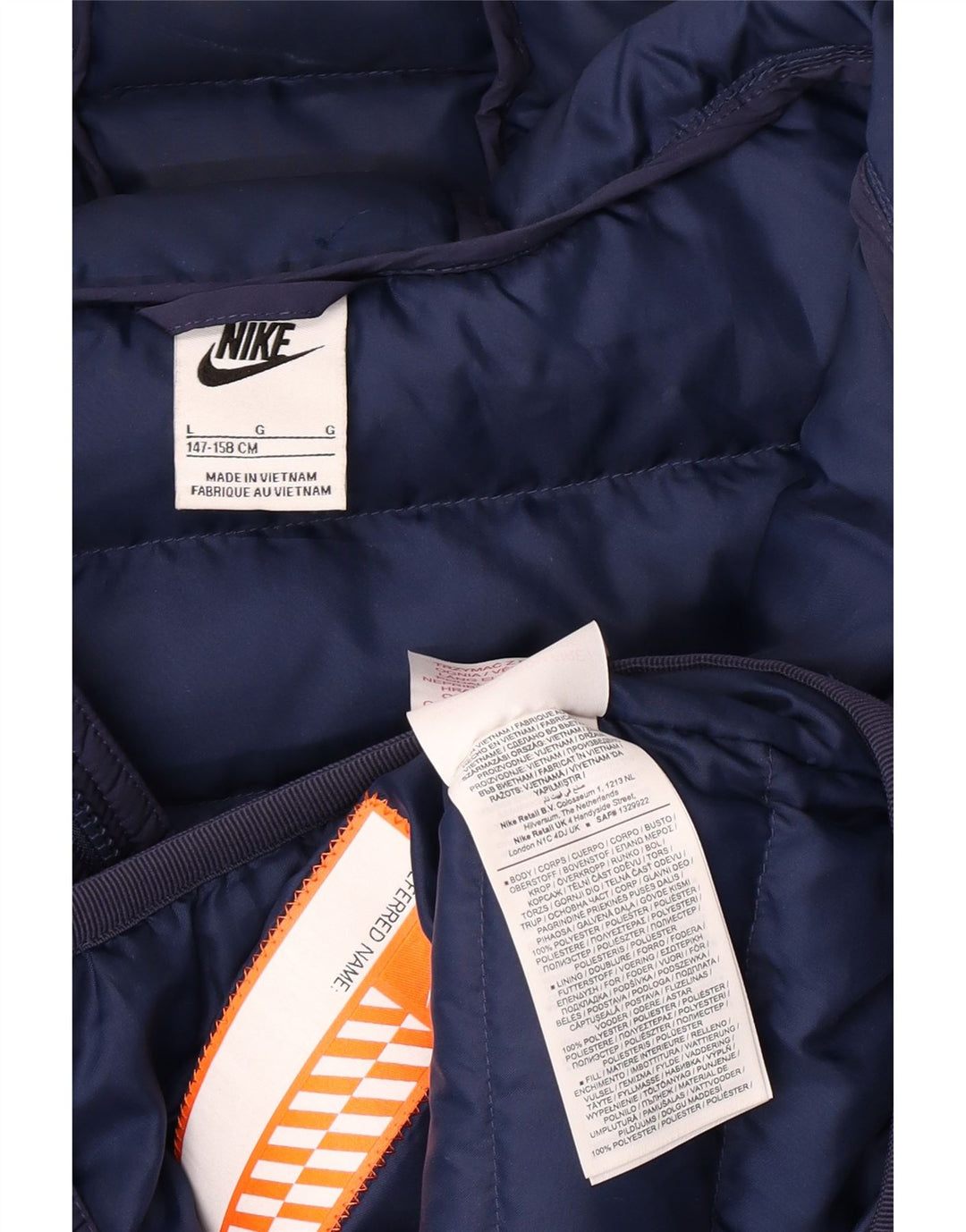Jaqueta acolchoada com capuz Nike Boys 12-13 anos grande poliéster azul marinho