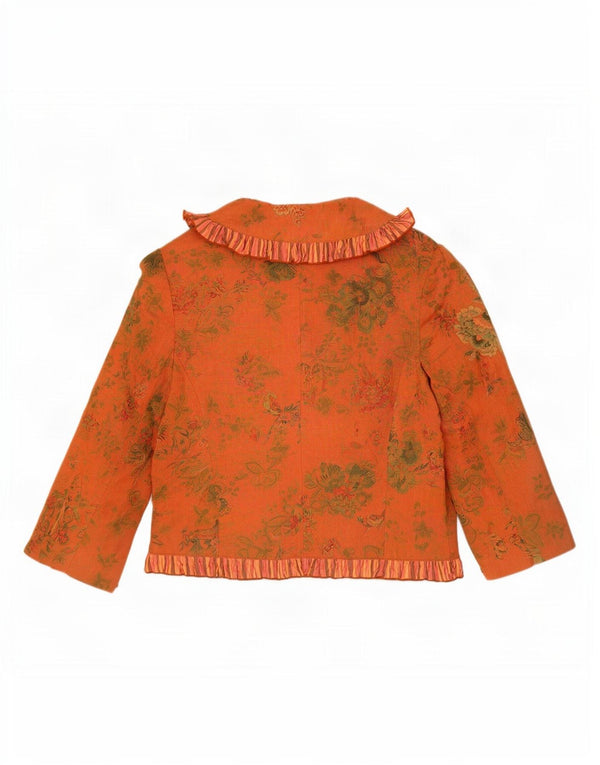 Jaqueta Bolero Feminina Vintage Manga 3/4 Reino Unido 12 Viscose Floral Laranja Média