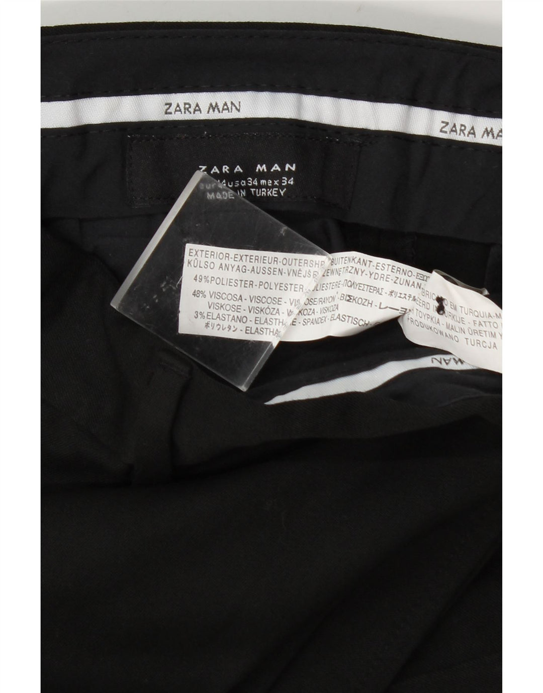 Zara Mens Straight Suit Calças EU 44 Grande W34 L32 Poliéster Preto