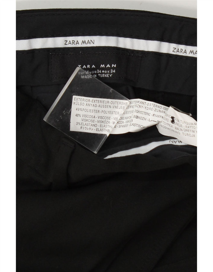 Zara Mens Straight Suit Calças EU 44 Grande W34 L32 Poliéster Preto