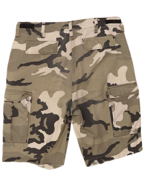 Shorts cargo masculino vintage XL W38 poliéster camuflado cáqui