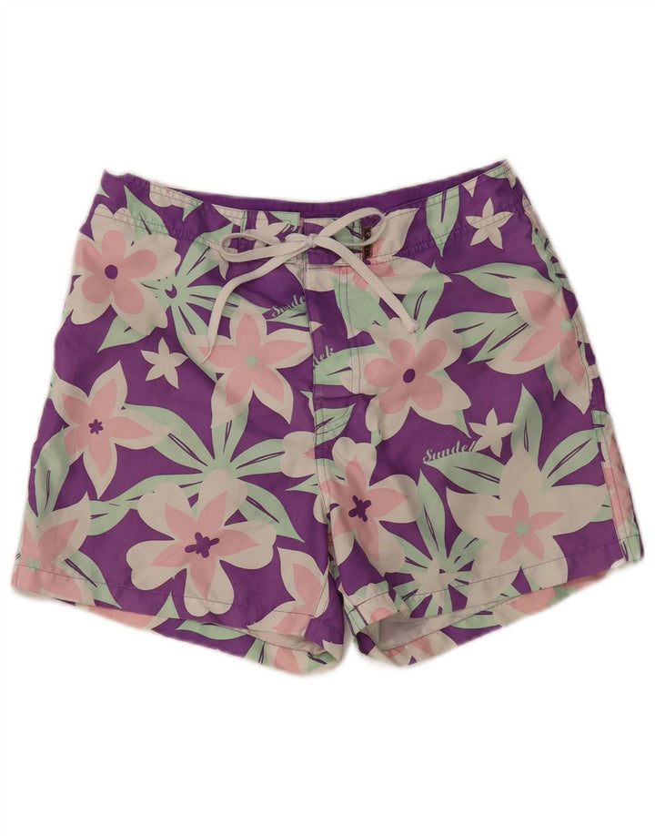 Shorts de natação feminino SUNDEK UK 14 poliéster floral roxo médio