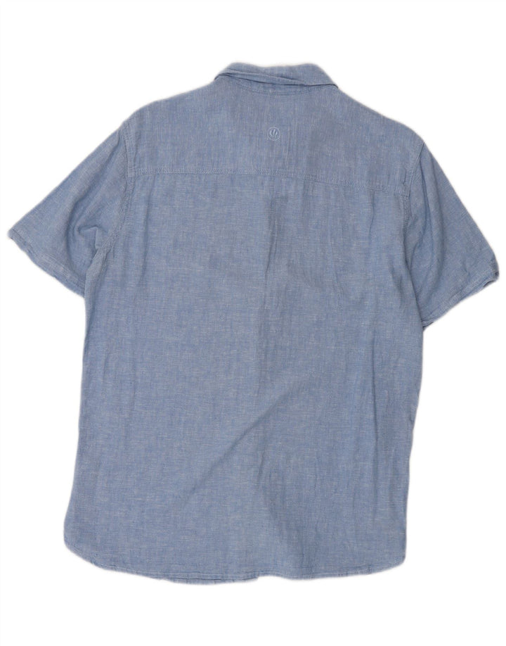 Camisa masculina de manga curta Fat Face pequena linho azul