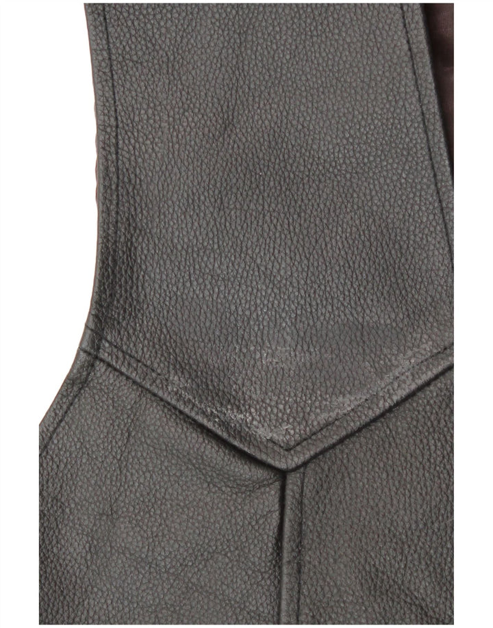 Colete de couro masculino vintage médio preto motociclista