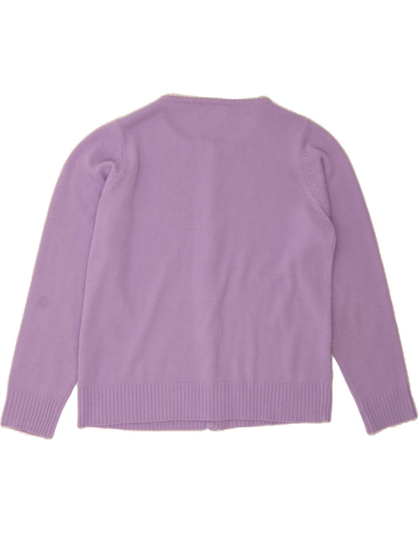 Suéter cardigã feminino VINTAGE Reino Unido 16 grande acrílico floral roxo