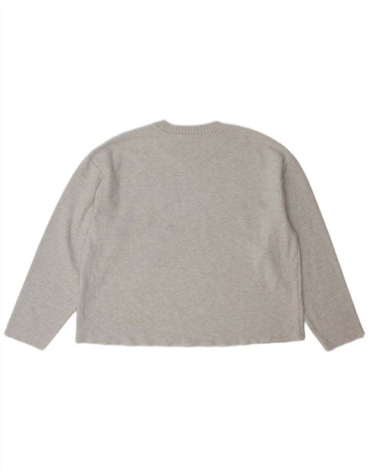 Zara Suéter feminino com gola redonda, Reino Unido 16, grande, cinza, poliéster