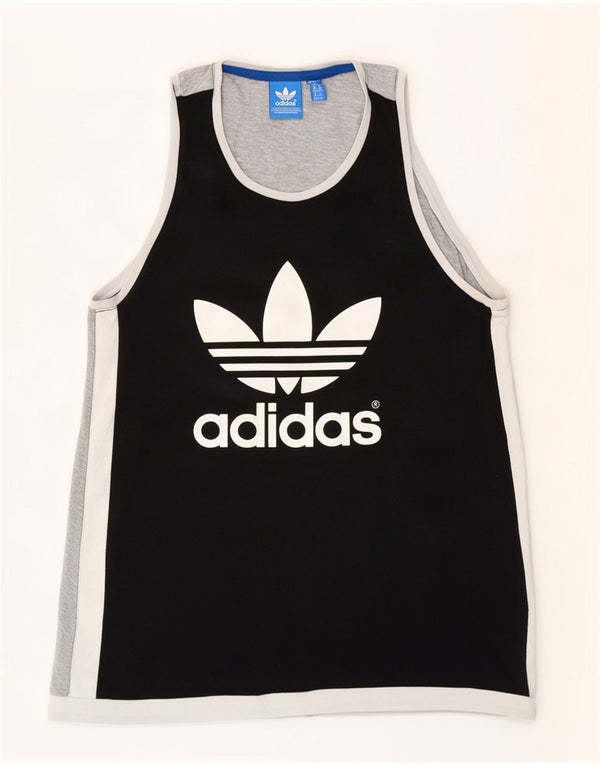 Adidas Womens Graphic Vest Top UK 12 Médio Preto Colourblock Algodão
