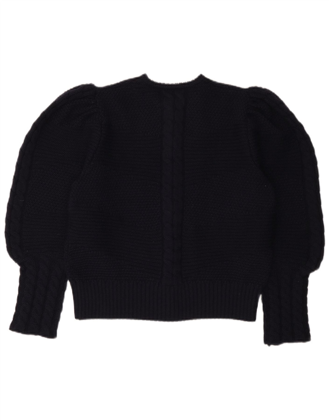 LANAMODEN Suéter cardigã feminino gráfico Reino Unido 16 grande azul marinho lã nova