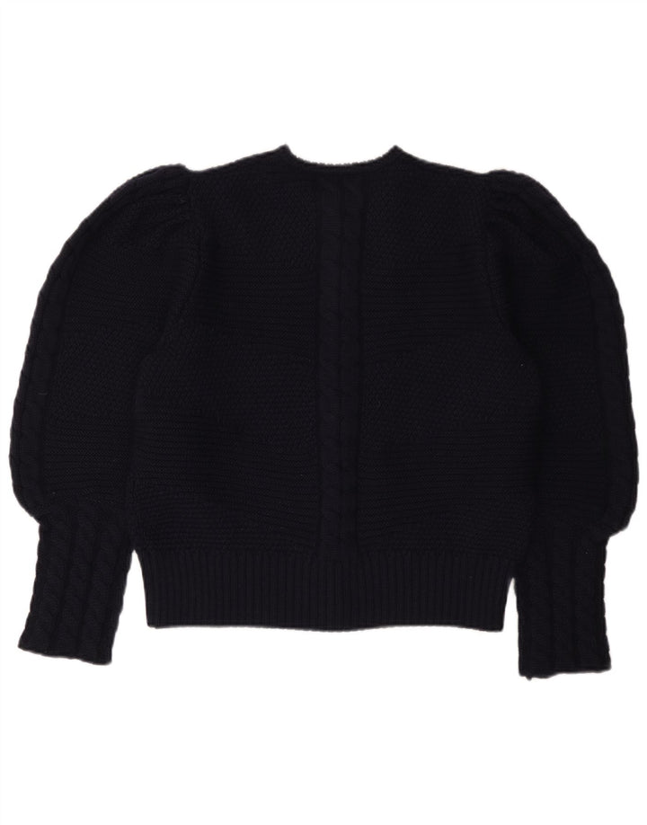 LANAMODEN Suéter cardigã feminino gráfico Reino Unido 16 grande azul marinho lã nova