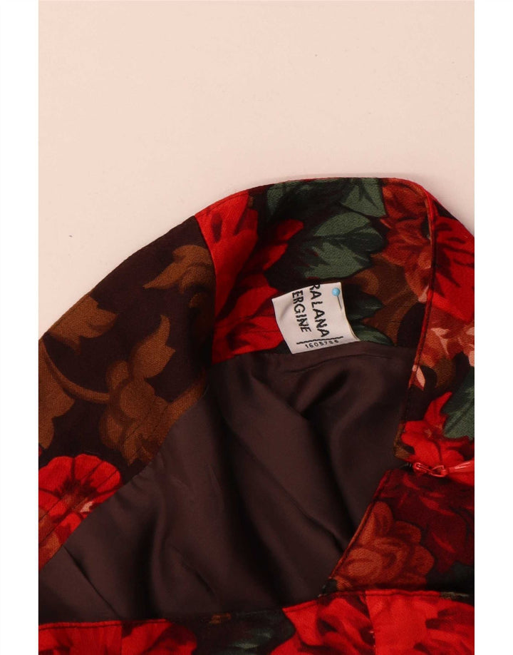 Saia lápis feminina vintage W30 lã virgem floral vermelha média