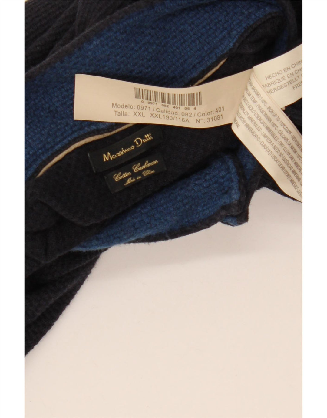 Suéter masculino MASSIMO DUTTI com zíper e gola 2XL algodão azul marinho