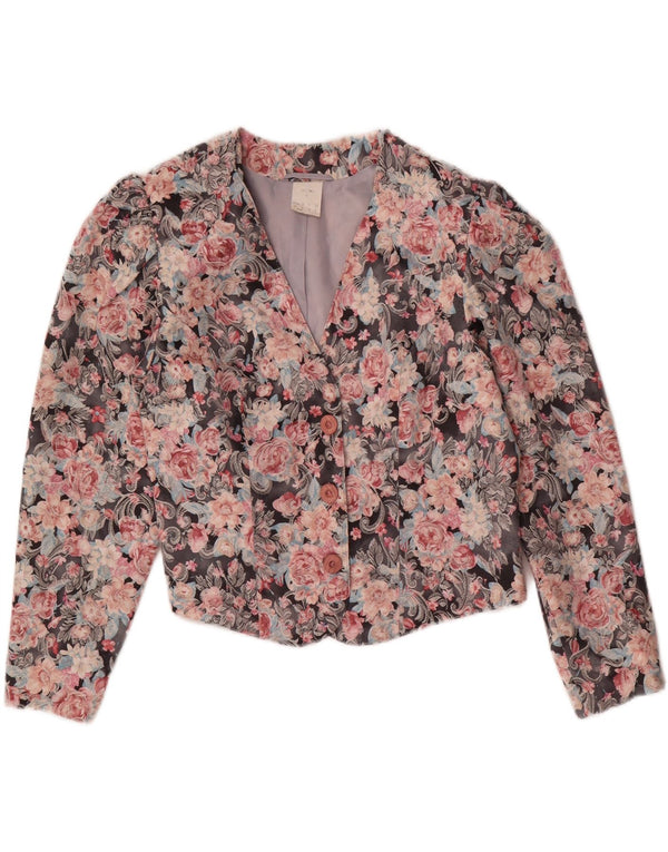 Jaqueta blazer vintage feminina UK 12 médio floral multicolorido